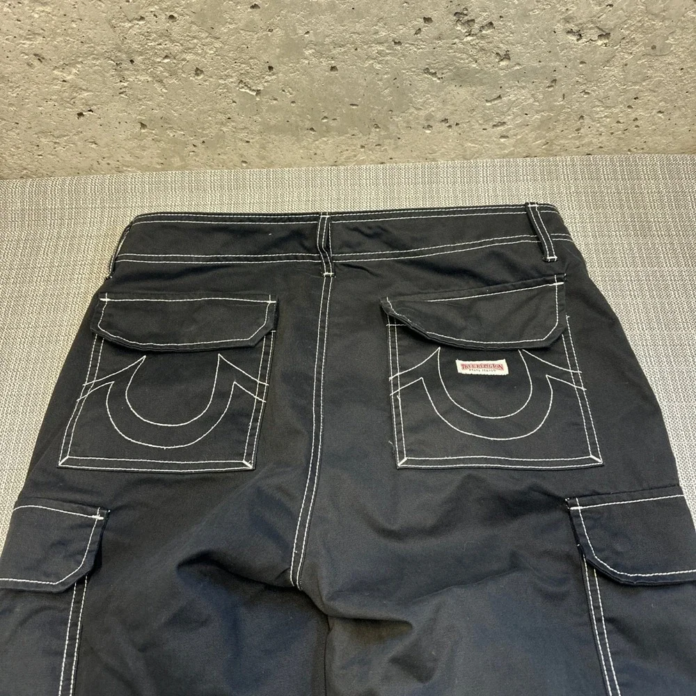 True Religion Brand Cargo Pants Mens 32x31 Y2K Black Contrast Stitch Sttreetwear
